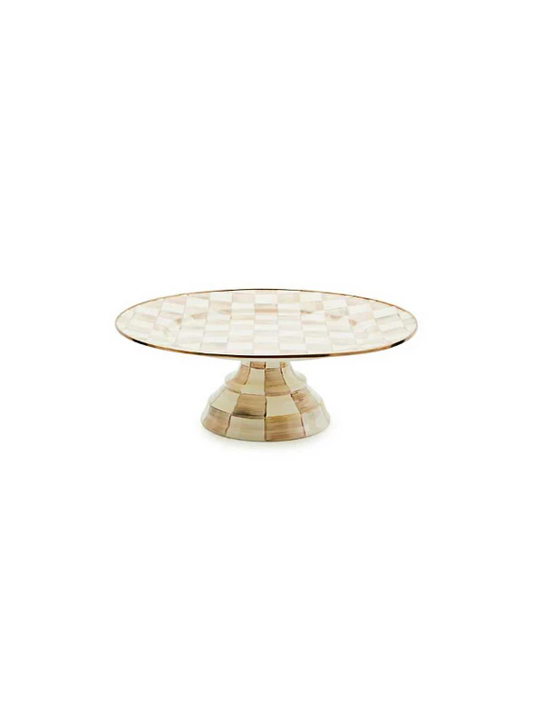 Mocha Check Pedestal Platter Grande